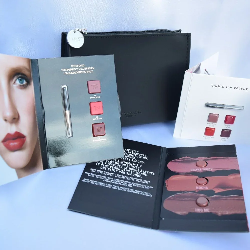Givenchy Cosmetic Pouch Gift Set-Burberry,Tom Ford&MAC Lipstick Samples-4pc-NEW